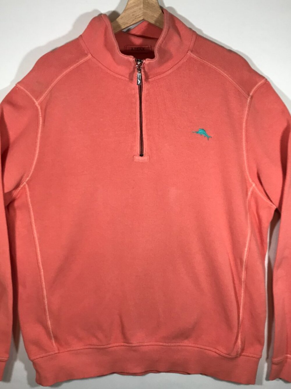Tommy Bahama Relax Men's Large Coral 1/4 Zip Pull Over Long Sleeve Sweater